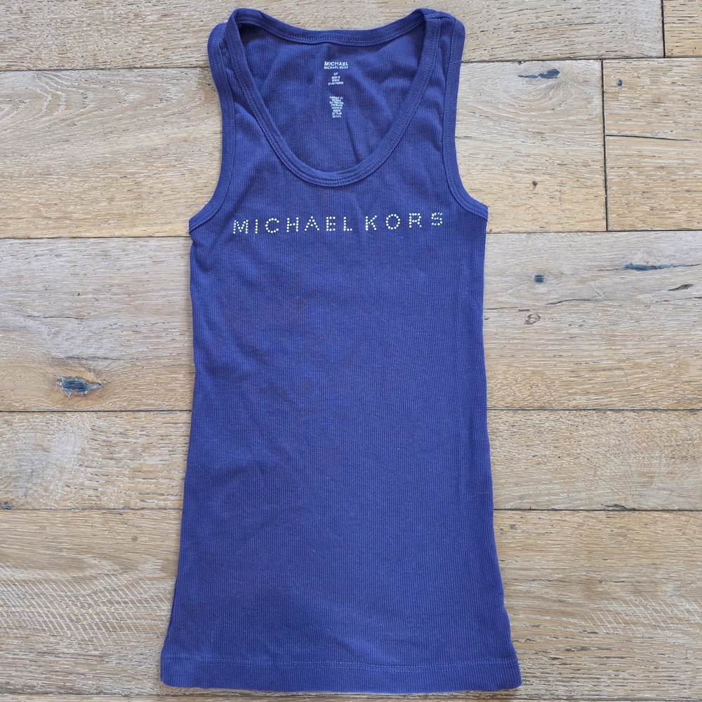 Michael Kors Rhinestone Logo Purple Ribbed Tank Top mcbling 2000's